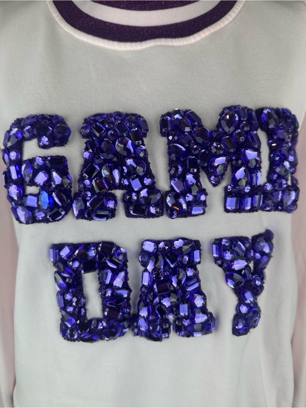 Queen of Sparkles Game Day Rhinestone Puff Sleeve Pink Purple Sweatshirt Medium - Picture 2 of 10